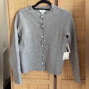 CeCe Gray Fringed Cardigan Sweater